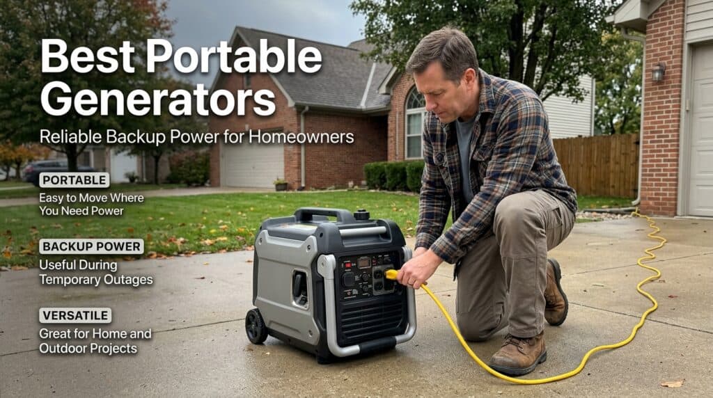 Man using portable generator for backup power outdoors.
