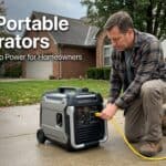 Man using portable generator for backup power outdoors.