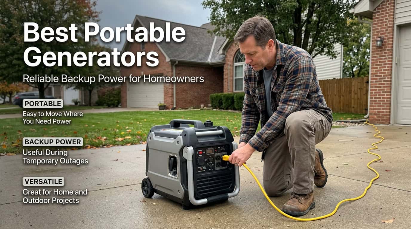 Man using portable generator for backup power outdoors.