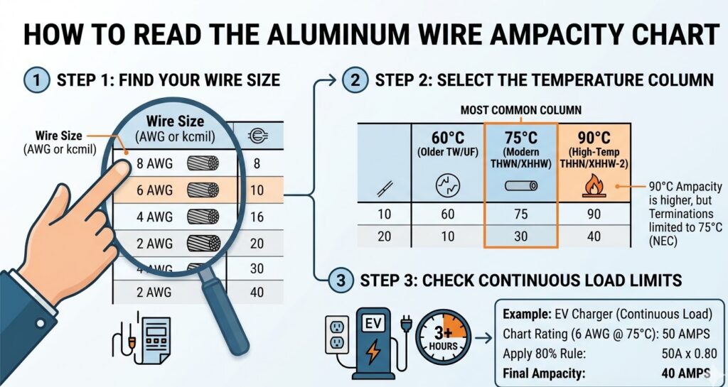 Ampacity chart for aluminum wire sizes=