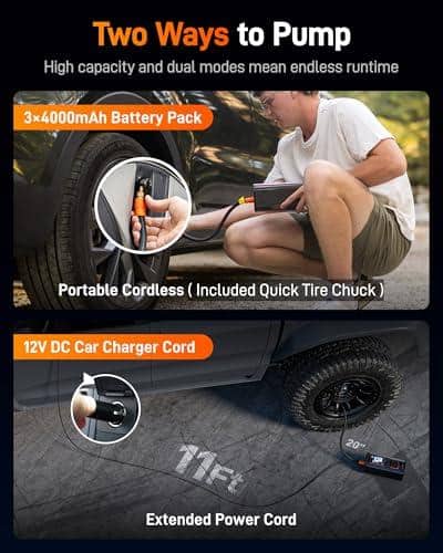 WOLFBOX 150PSI Heavy Duty Tire Inflator Portable Air Compressor,Double- cylinder 45LPM Fast Air Pump for Car Tires,3.5'' LED Display,20'' Hose,Air Compressor for Car,Pickup Truck,Bike