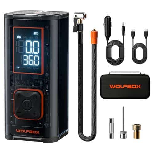 WOLFBOX 150PSI Heavy Duty Tire Inflator Portable Air Compressor,Double- cylinder 45LPM Fast Air Pump for Car Tires,3.5'' LED Display,20'' Hose,Air Compressor for Car,Pickup Truck,Bike
