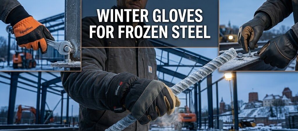 Winter work gloves designed for handling metal in freezing weather conditions.