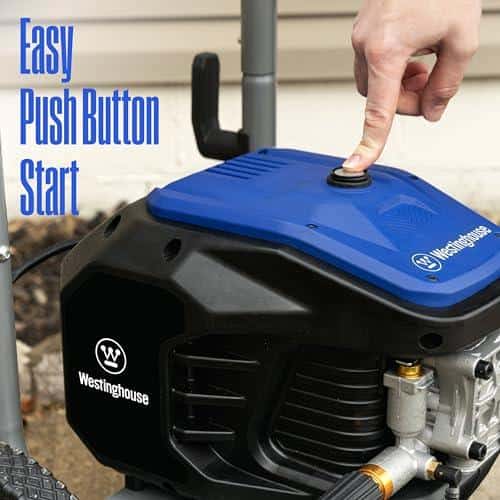 Easy push button start on Westinghouse generator for quick power setup.