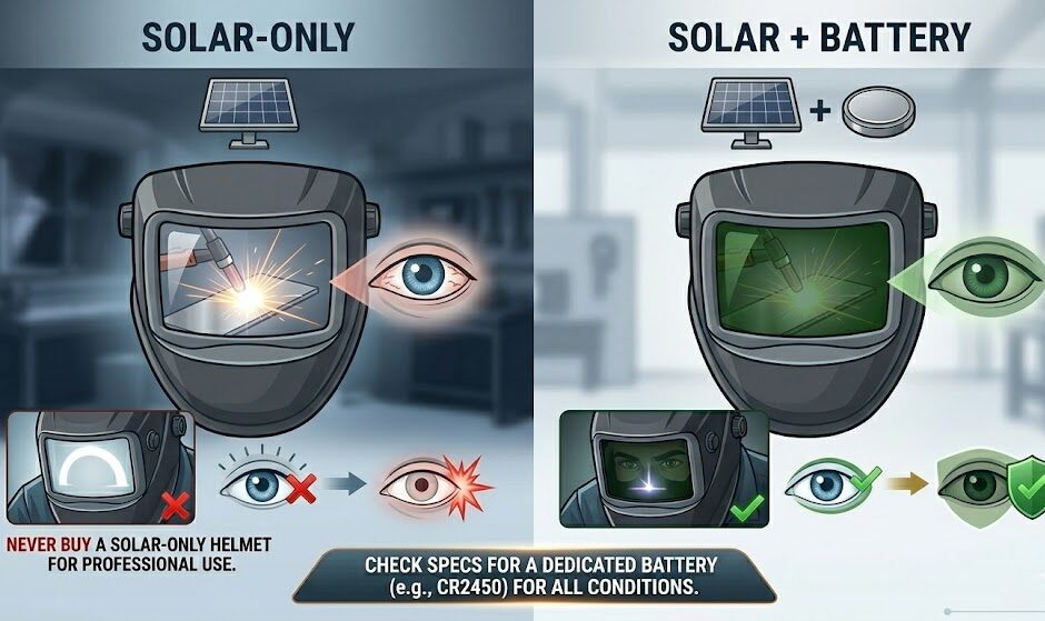 Auto-Darkening Welding Helmets with Solar Power and Battery Options.