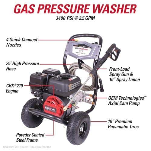 Simpson 3400 PSI Gas Pressure Washer, 2.5 GPM Residential Power Washer, Cold Water, 25' Hose, Clean Machine, 49-State Compliant (CM61083)