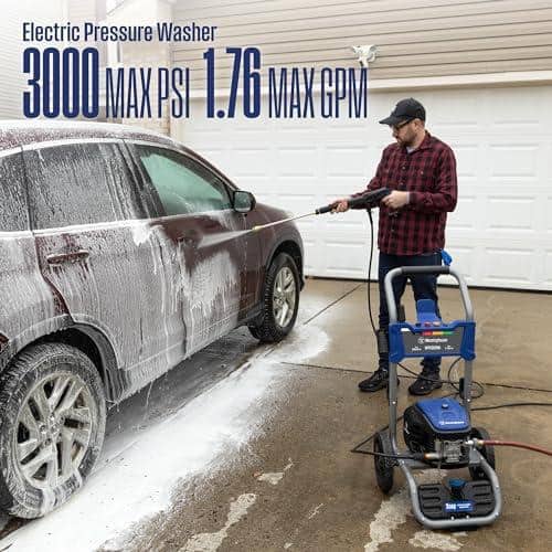 Electric Pressure Washer for Car Washing with 3000 PSI and 1.76 GPM flow rate.