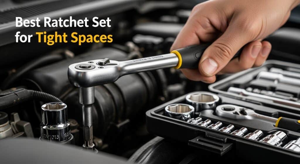 High-quality ratchet wrench for working in confined areas. Perfect tool for automotive repairs and m.