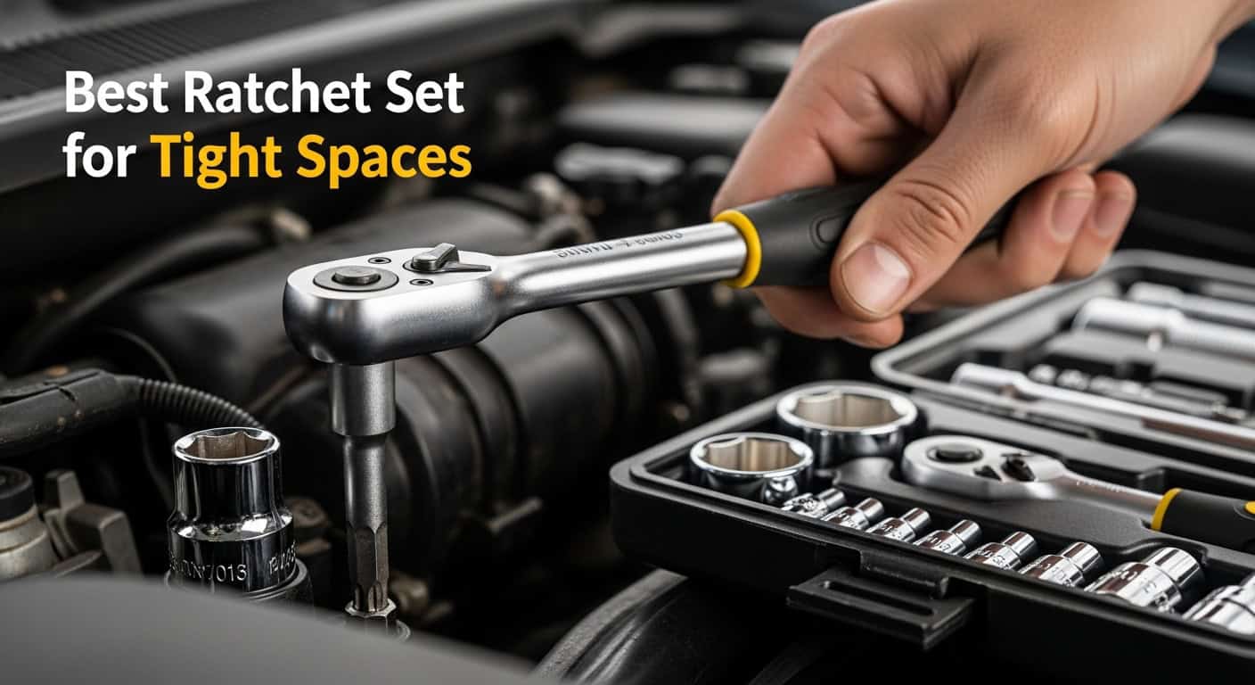 High-quality ratchet wrench for working in confined areas. Perfect tool for automotive repairs and m.