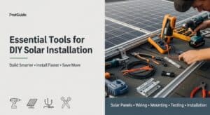 Solar installation tools including wiring, mounting, and testing equipment for DIY projects.