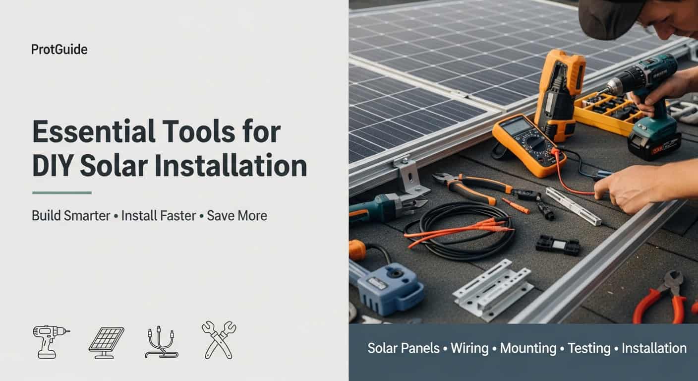 Solar installation tools including wiring, mounting, and testing equipment for DIY projects.