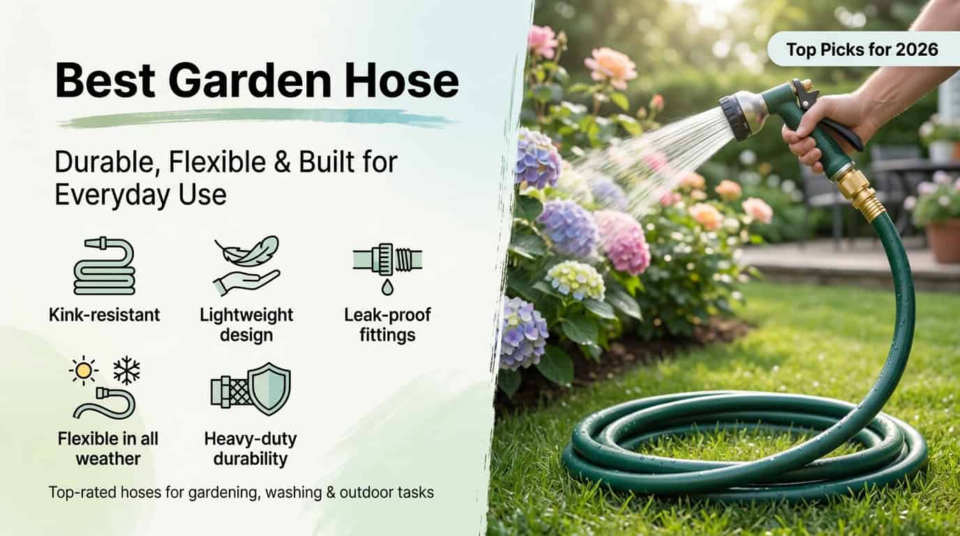 Durable garden hose reel with leak-proof fittings and lightweight design for easy watering.