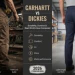 Durability and comfort comparison of Carhartt and Dickies work pants.