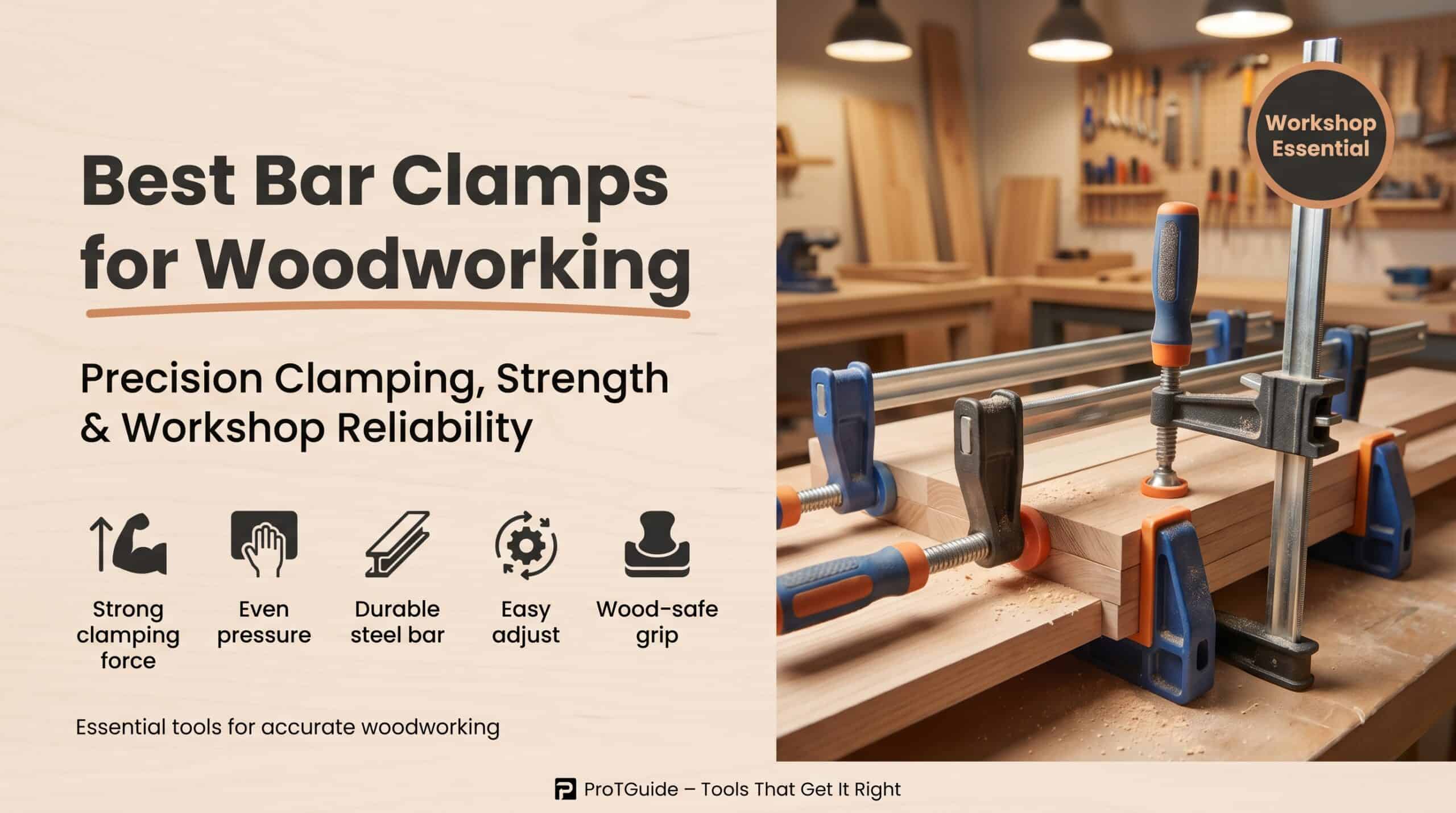 High-quality bar clamps for woodworking projects and precise assembly.