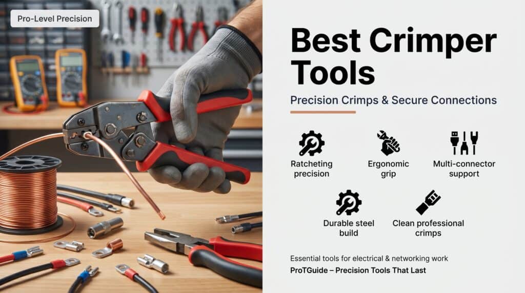 Electrical crimper tool with ergonomic grip and durable steel build for secure connections.