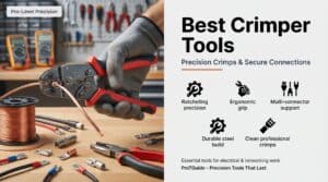 Electrical crimper tool with ergonomic grip and durable steel build for secure connections.