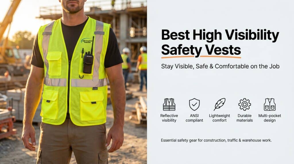 High Visibility Safety Vests for Construction and Worksites.
