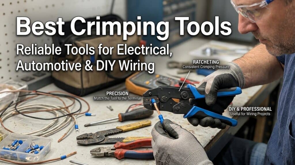 Professional crimping tool in use for electrical wiring and DIY projects.
