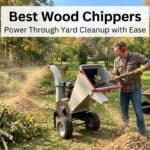 Man using a wood chipper in a park for yard cleanup.