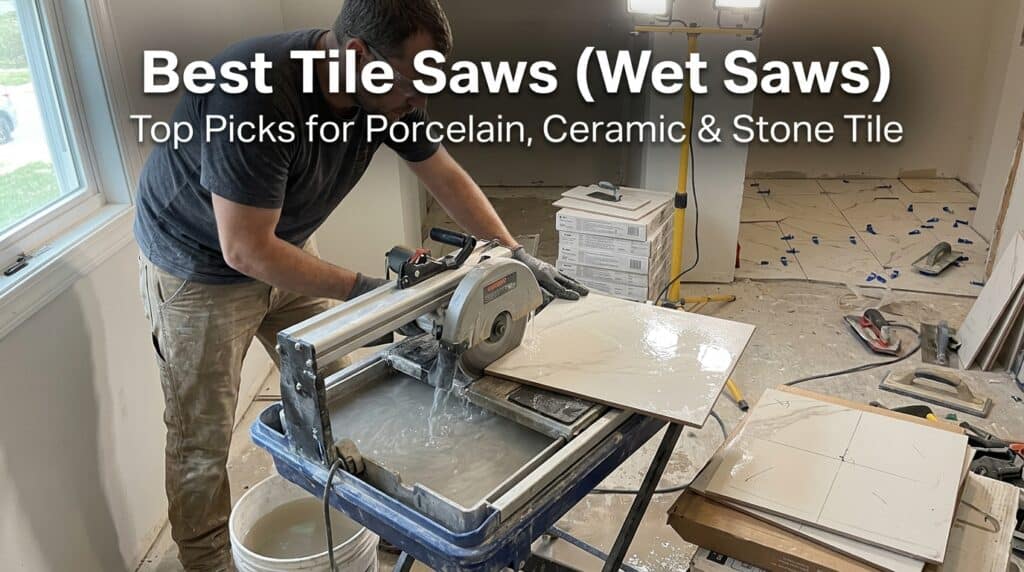 Professional tile saw cutting porcelain and ceramic tiles for home renovation projects.