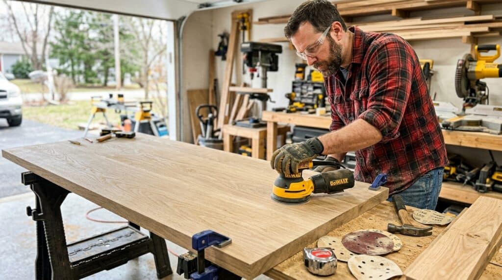 Power tool woodworking in a workshop environment for DIY projects.