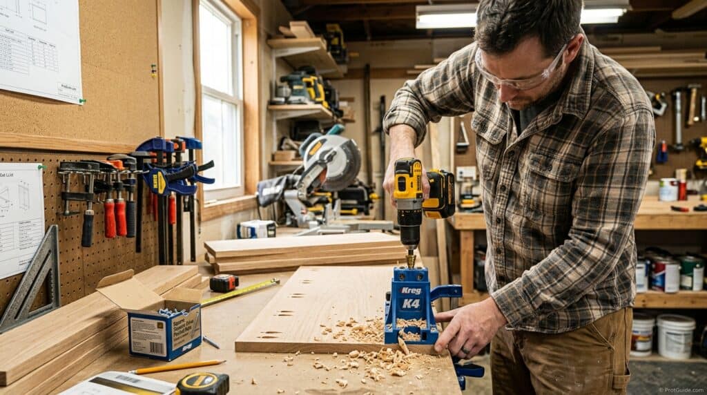 Power tools woodworking workshop for DIY projects and carpentry.