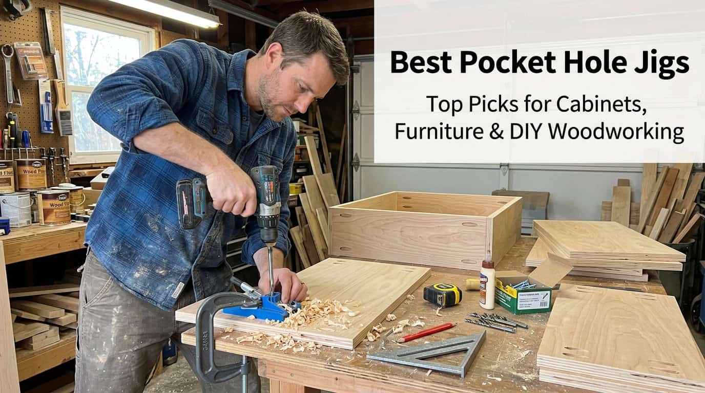 Man using a drill on wood in woodworking shop for DIY projects.