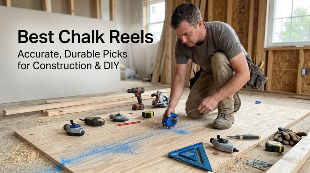Man using chalk reel on construction site for accurate marking.