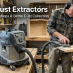 Man using a dust extractor in a woodworking workshop.