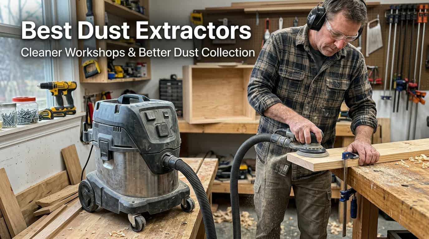 Man using a dust extractor in a woodworking workshop.