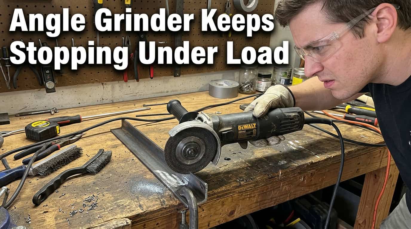 Man inspecting angle grinder that keeps stopping under load.