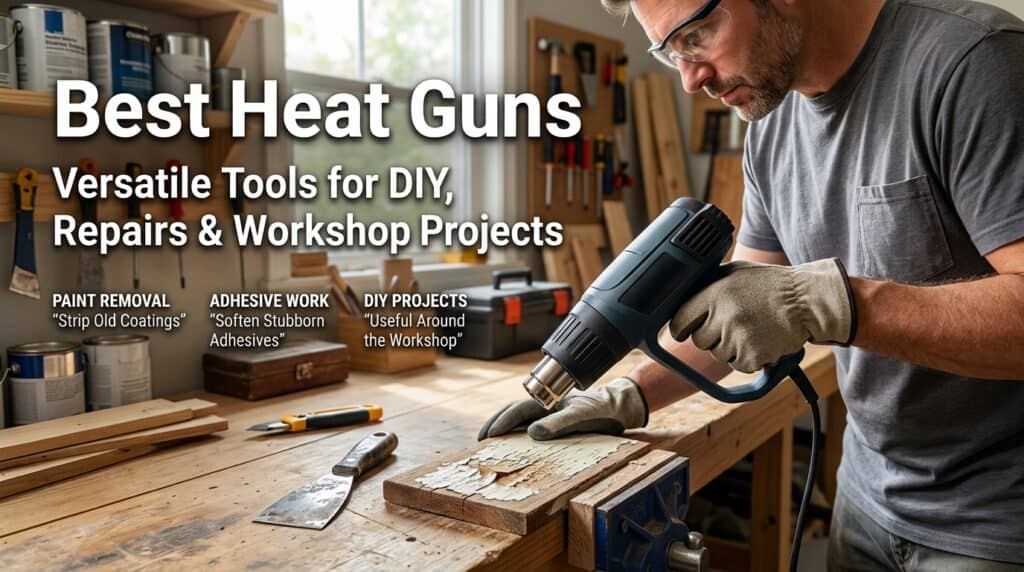 Man using a heat gun for woodworking and repairs.
