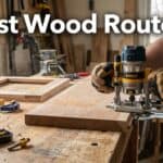 Person using a wood router on a wooden board in a workshop.